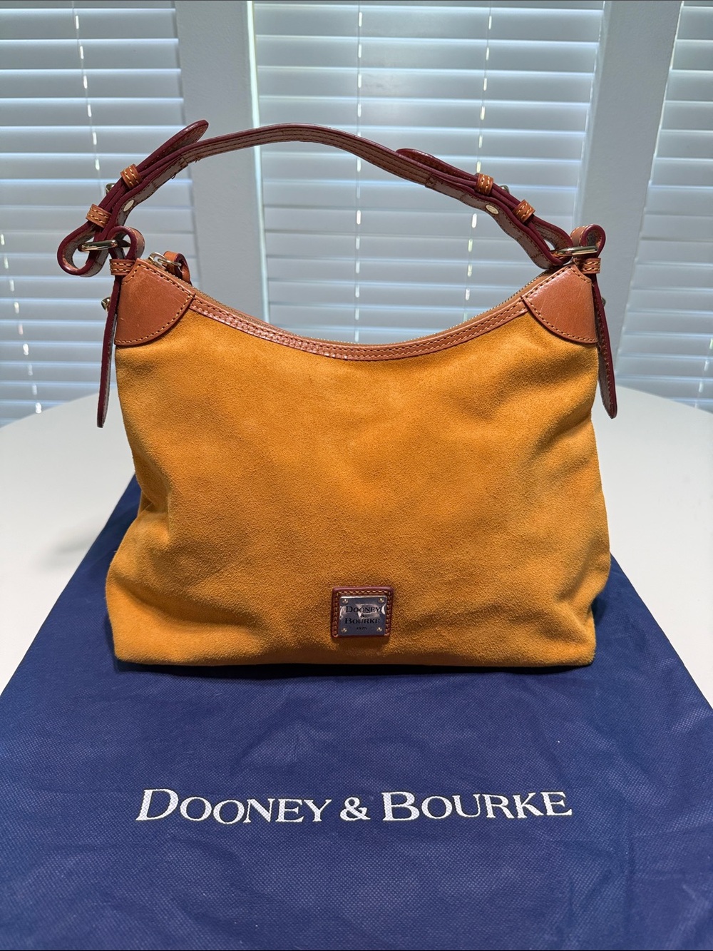 Dooney & Bourke Mustard Suede Hobo Sac with Brown Leather Trim